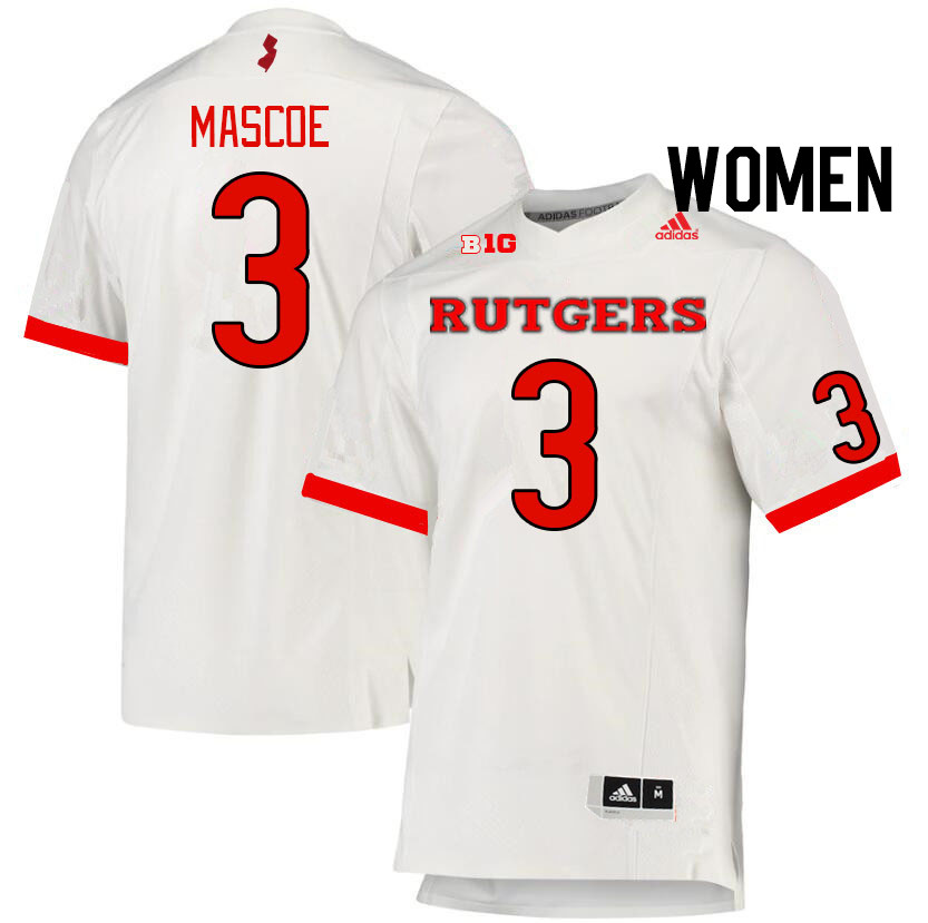Women #3 Bo Mascoe Rutgers Scarlet Knights College Football Jerseys Stitched Sale-White